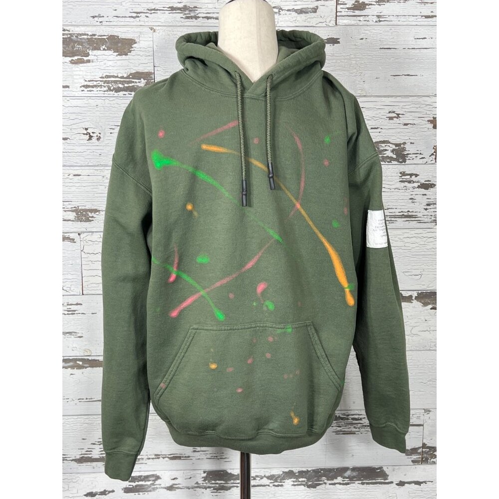 N.Hoolywood Paint Spattered Hoodie Army Green 9221-CS92 Sz 38 US Mens M EUC